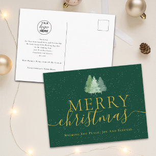 Corporate Merry Christmas Trees Business Logo Holiday Postcard