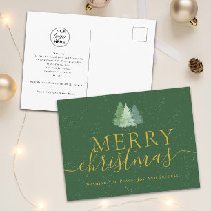 Corporate Merry Christmas Trees Business Logo Holiday Postcard