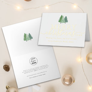 Corporate Merry Christmas Trees Company Logo Gold Foil Greeting Card