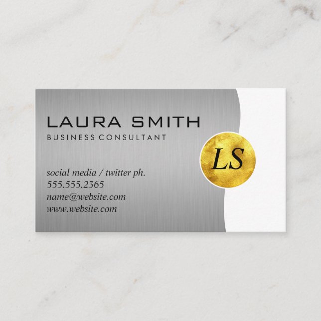 Corporate / Metallic Silver / Gold Monogram Business Card (Front)