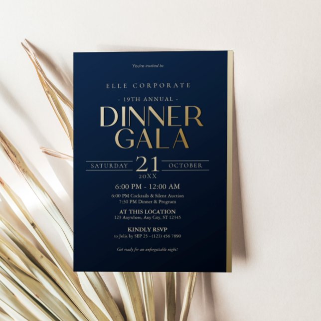 Corporate Navy Blue Gold Dinner Gala Invitation (Corporate Navy Blue Gold Dinner Gala Invitation Card)