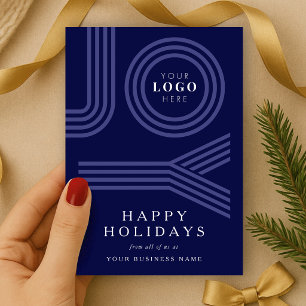 Corporate Navy Business Logo Christmas Joy Holiday Card