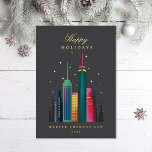 Corporate Office City Skyline Business<br><div class="desc">Customise with your logo or message for the holiday season. Original city skyline illustration by Becky Nimoy. Option for photo on the back or delete as desired. Gold foil accents,  3 foil types available. Also available in flat ink,  no foil.</div>