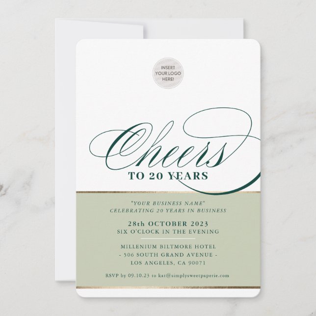 CORPORATE PARTY elegant business cheers green gold Invitation (Front)