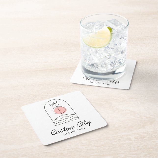 Corporate Party Supplies Summer Cocktail Party Square Paper Coaster (Insitu)