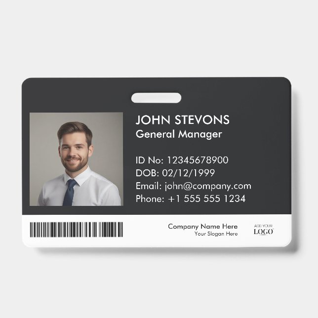 Corporate Photo Logo Black Horizontal ID Badge (Front)