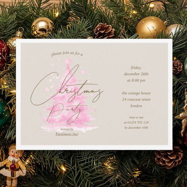 Corporate Pink Christmas Tree Holiday Party  Invitation (Corporate Pink Christmas Tree Holiday Party Invitation)