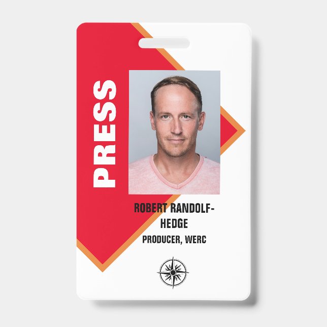 CORPORATE PRESS MEDIA I.D. EVENT PASS ID BADGE (Front)