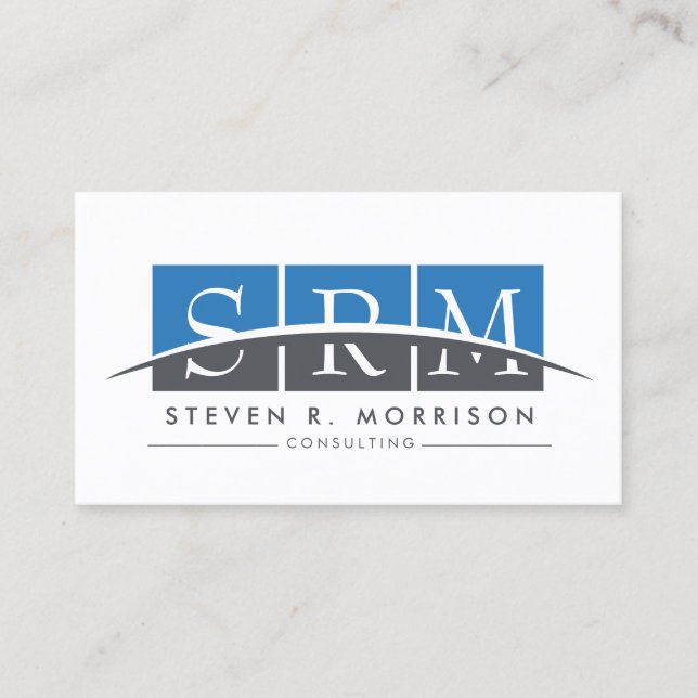 Corporate Professional Stylised Monogram Blue/Grey Business Card (Front)