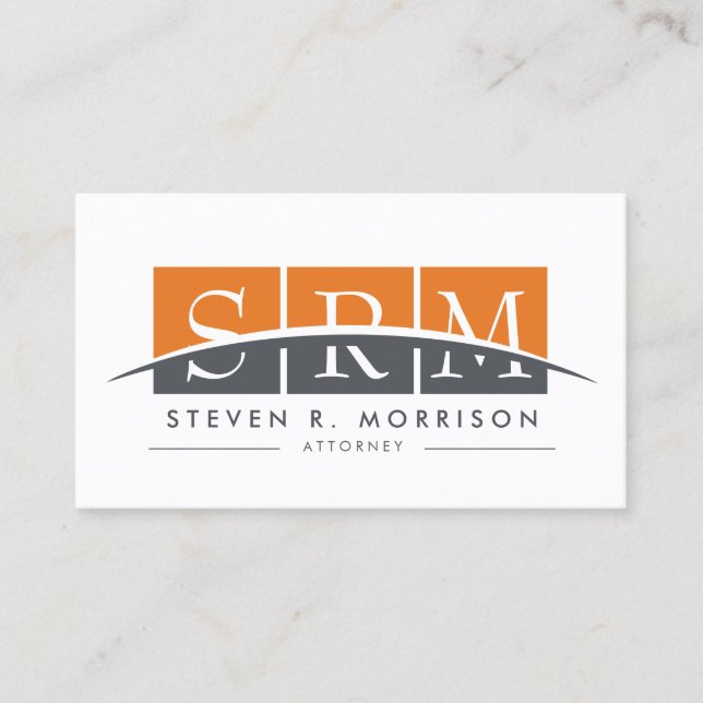 Corporate Professional Stylised Monogram Orange Business Card (Front)