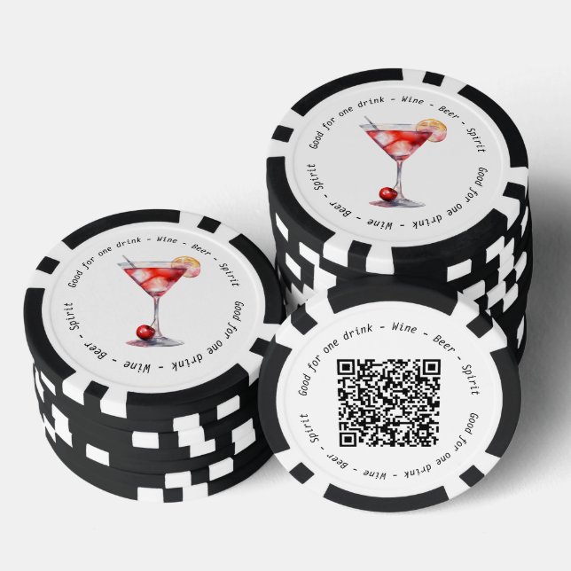 Corporate QR Code Black White Cosmo Drink Voucher Poker Chips (Stack)