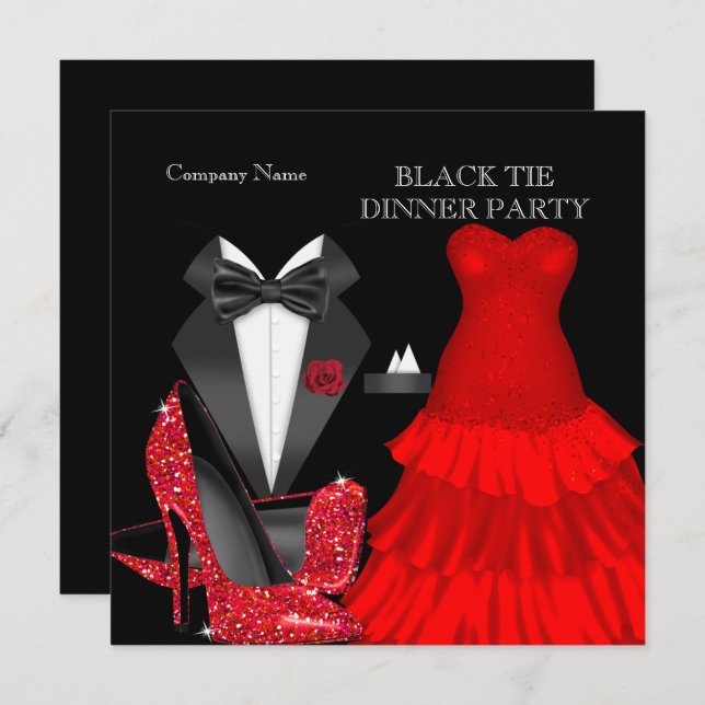 Corporate Red Black Tie Dinner Party Invitation (Front/Back)