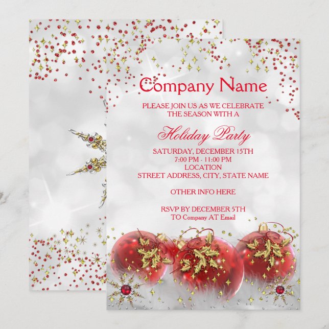 Corporate Red Gold White Christmas Holiday Party Invitation (Front/Back)