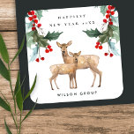 CORPORATE RED GREEN HOLLY BERRY DEER DUO NEW YEAR SQUARE STICKER<br><div class="desc">If you need any further customisation please feel free to message me on yellowfebstudio@gmail.com.</div>