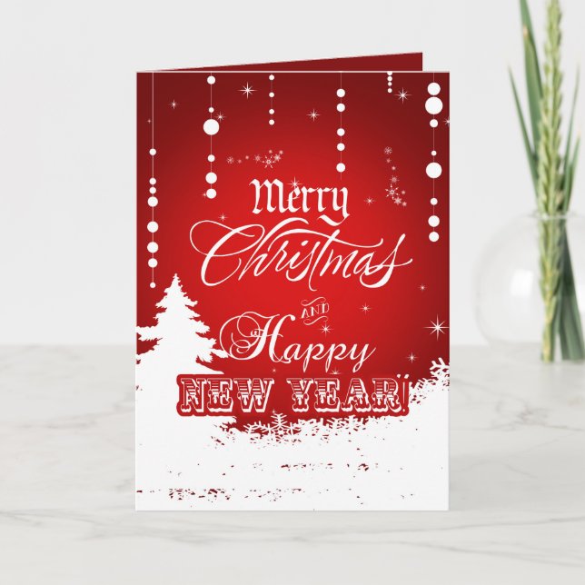 Corporate Red White Merry Christmas Happy New Year Holiday Card (Front)