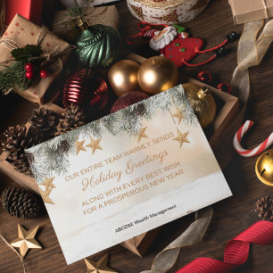 Corporate Season's Greetings Pine and Gold Stars Holiday Card