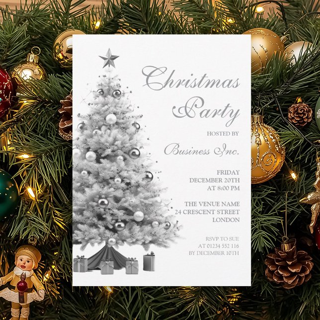 Corporate Silver Christmas Tree Holiday Party  Invitation (Corporate Silver Christmas Tree Holiday Party Invitation)