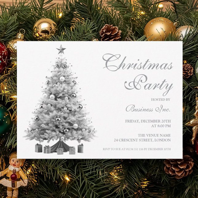 Corporate Silver Christmas Tree Holiday Party  Invitation (Corporate Silver Christmas Tree Holiday Party Invitation)