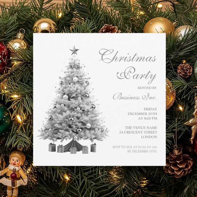 Corporate Silver Christmas Tree Holiday Party  Invitation (Corporate Silver Christmas Tree Holiday Party Invitation)