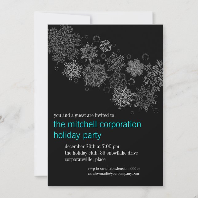 Corporate Snowflake Ebony Holiday Party Invitation (Front)