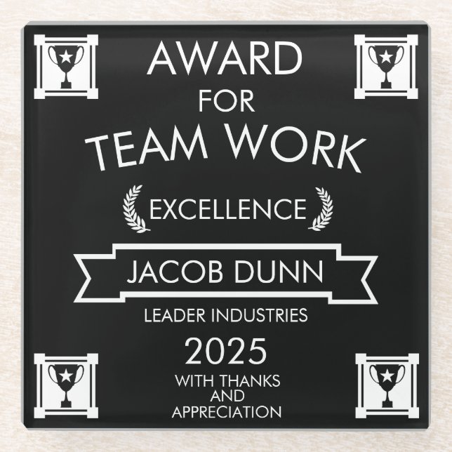 Corporate Staff Team Work Award Glass Coaster (Front)