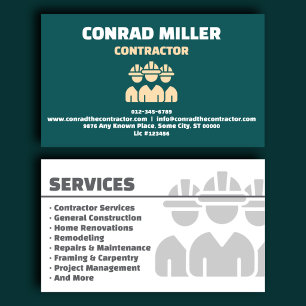 Corporate Teal General Contractor Business Card