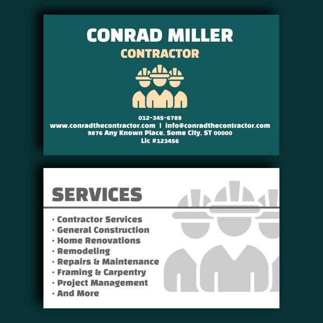 Corporate Teal General Contractor Business Card (Creator Uploaded)