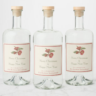 Corporate Vintage Red Floral Holiday Custom    Liquor Bottle Label