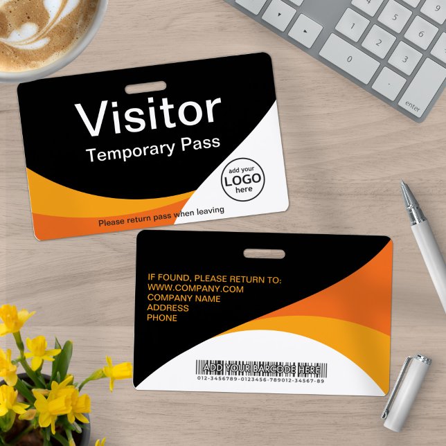 Corporate Visitor Pass Custom Barcode Orange ID Badge (Creator Uploaded)