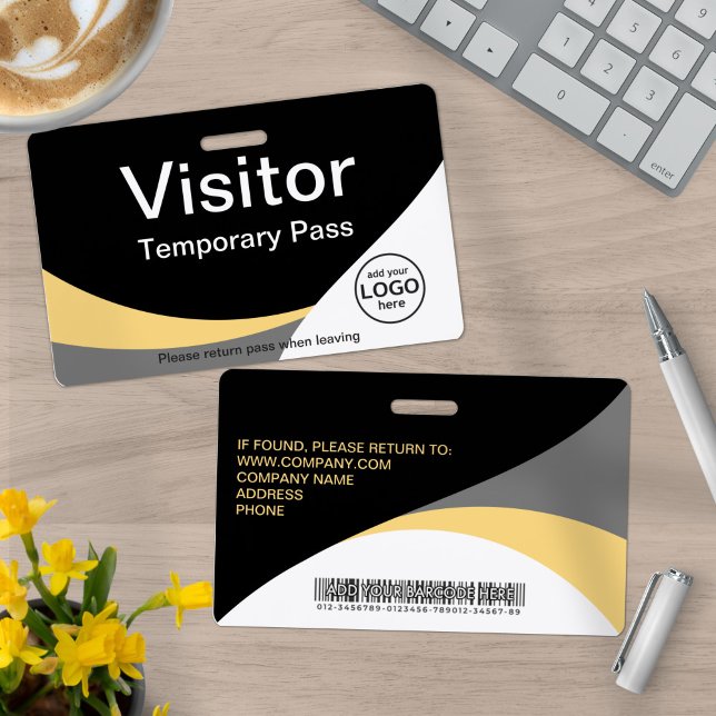 Corporate Visitor Pass Custom Barcode Yellow Grey  ID Badge (Creator Uploaded)