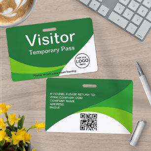 Corporate Visitor Pass Custom QR Code Green ID Badge