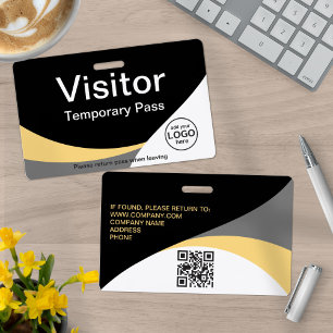 Corporate Visitor Pass Custom QR Code Yellow Grey ID Badge