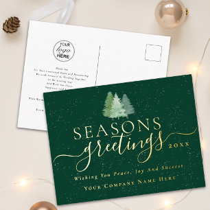 Corporate Xmas Greetings Company Logo Script Gold Foil Holiday Postcard
