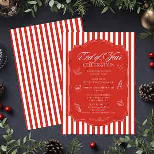 Corporate Year End Christmas Party Red Stripes Invitation
