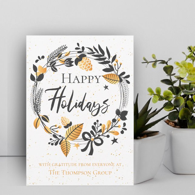 Corporate | Yellow Black Wreath | Happy Holidays Card (Corporate | Yellow Black Wreath | Happy Holidays Note Card)