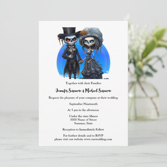 Corpse bride groom day dead black blue gothic goth invitation (Standing Front)