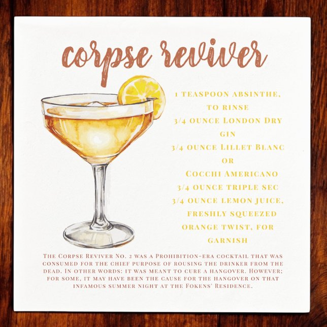 Corpse Reviver Cocktail Drink Recipe Card Napkin (Creator Uploaded)