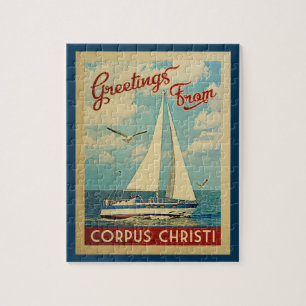 Corpus Christi Sailboat Vintage Travel Texas Jigsaw Puzzle