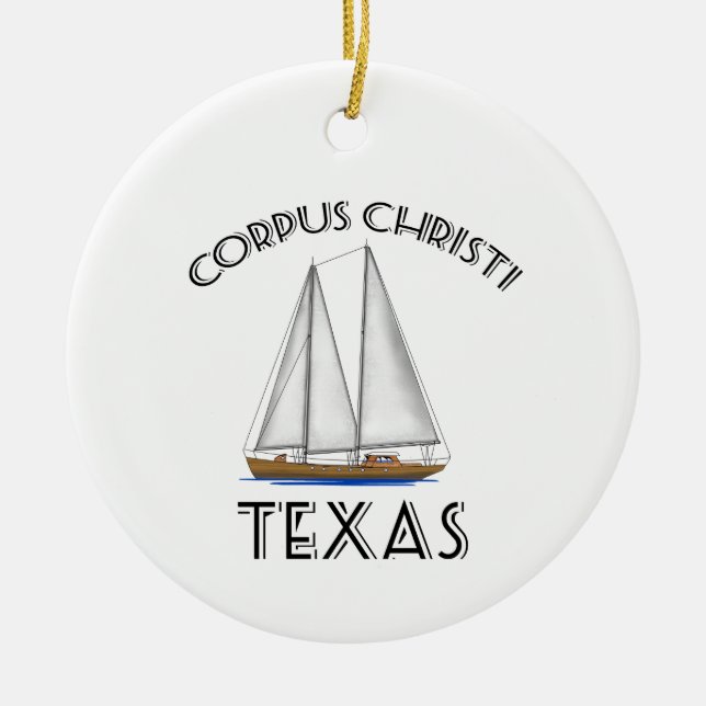 Corpus Christi Texas Sailing Ceramic Tree Decoration (Front)
