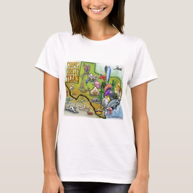 Corpus Christi Tx Cartoon Map T-Shirt (Front)