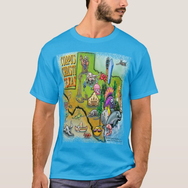 Corpus Christi Tx Cartoon Map T-Shirt (Front)