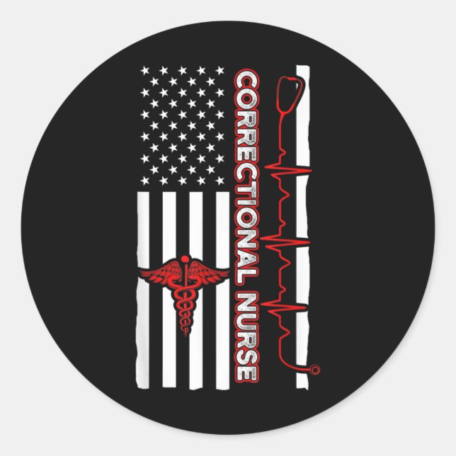 Correctional Nurse USA Flag Nursing RN Classic Round Sticker (Front)