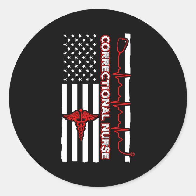 Correctional Nurse Usa Flag Nursing Rn Classic Round Sticker (Front)