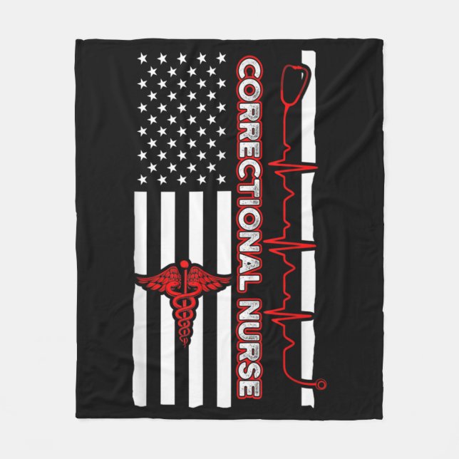 Correctional Nurse USA Flag Nursing RN Fleece Blanket (Front)