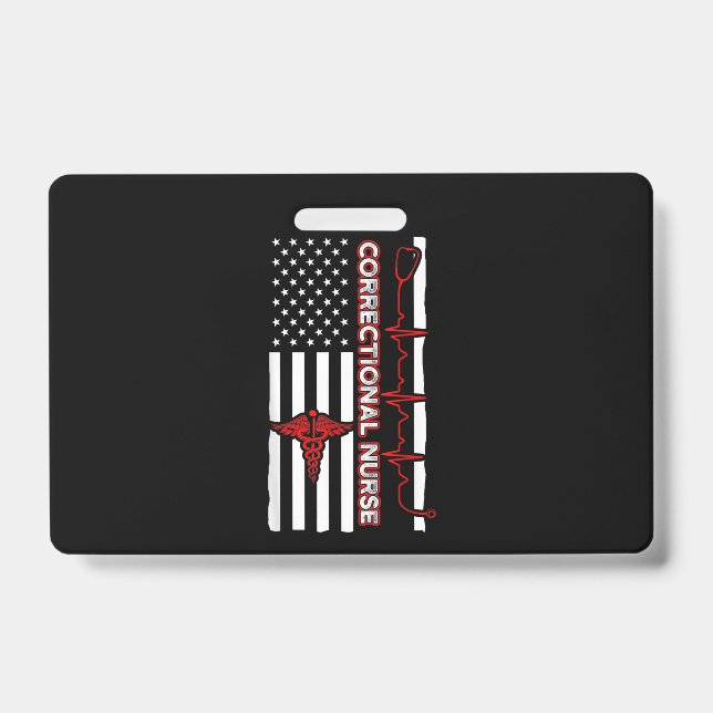 Correctional Nurse USA Flag Nursing RN ID Badge (Front)