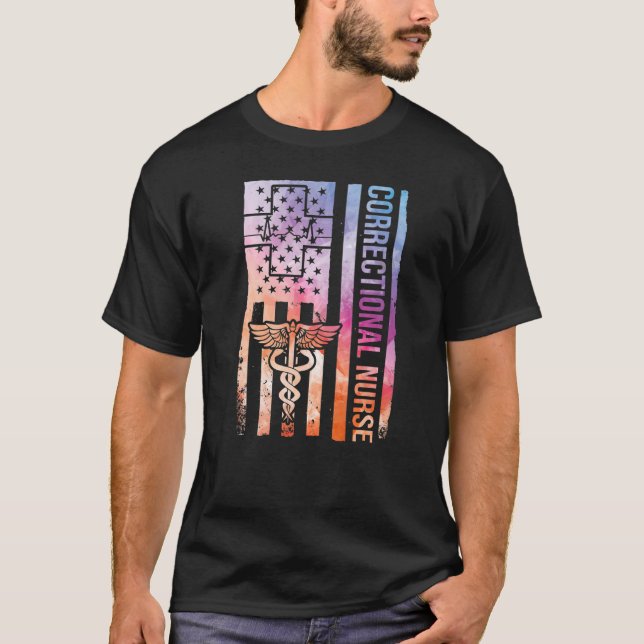 Correctional Nursing Tie Dye American Flag Correct T-Shirt (Front)
