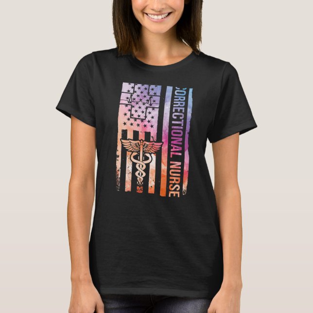 Correctional Nursing Tie Dye American Flag Correct T-Shirt (Front)
