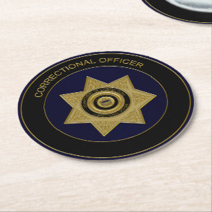 Correctional Officer Badge, Gold-2-Round Coasters