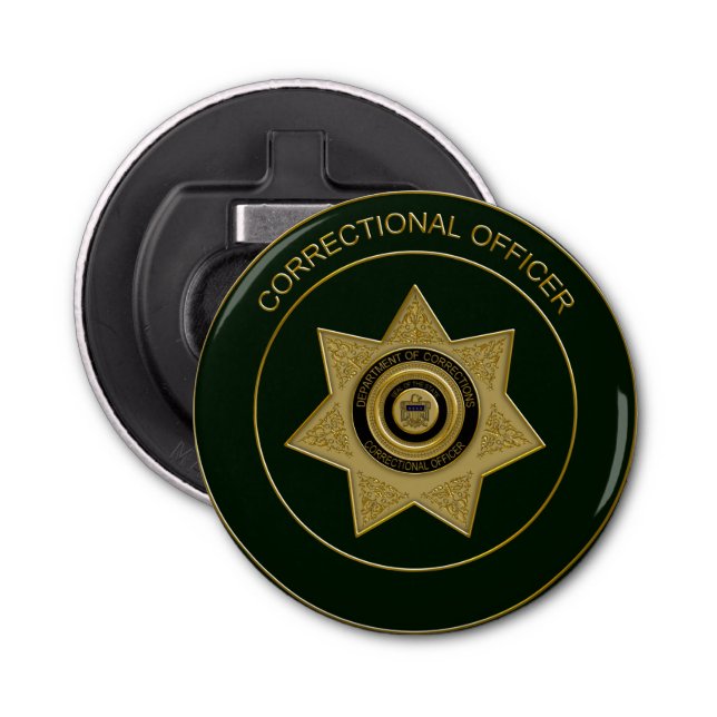 Correctional Officer Badge Grn-Round Bottle Opener (Front)