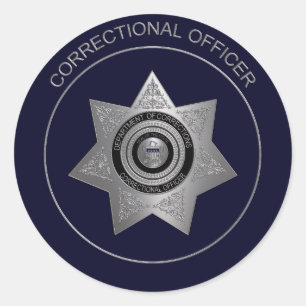 Correctional Officer Badge,Silver 1-Round Sticker